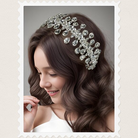 Statement Bridal Headband, Silver Crystal Headpiece, Wedding Hair Accessory
